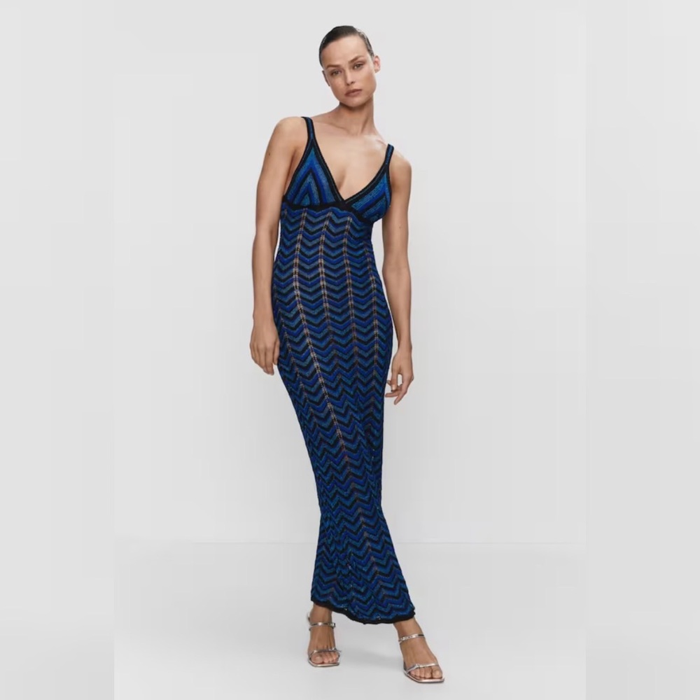 MANGO Lurex Geometric Openwork Dress
